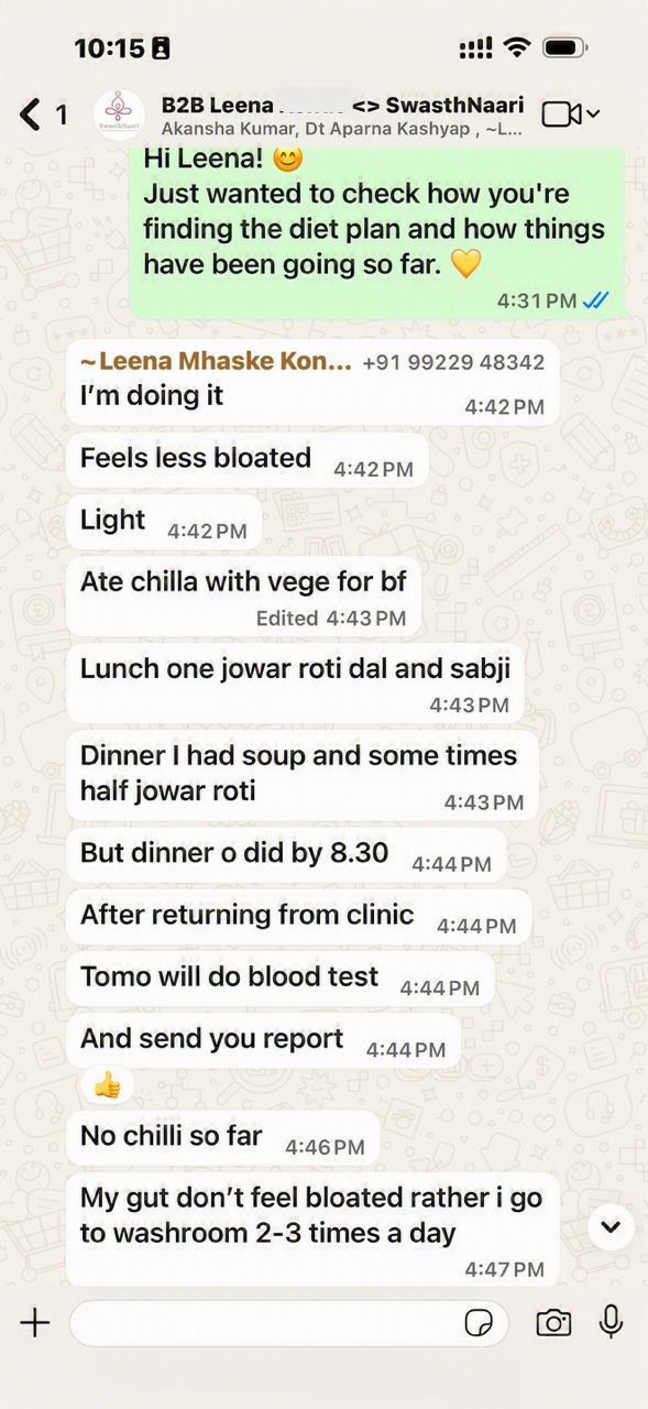 WhatsApp testimonial from Leena