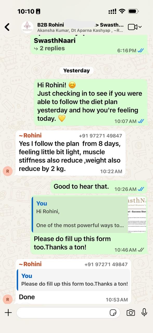 WhatsApp testimonial from Rohini