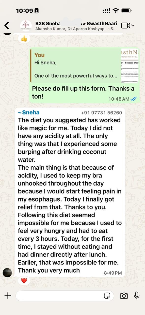 WhatsApp testimonial from Sneha