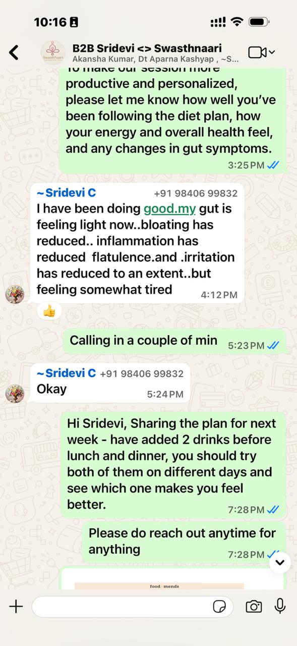 WhatsApp testimonial from Sridevi