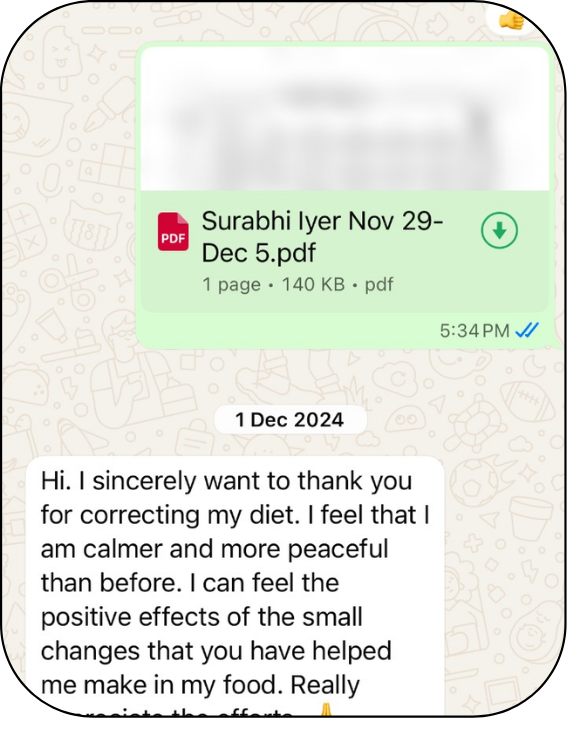 WhatsApp testimonial from Surabhi